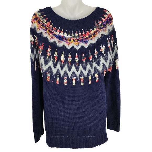 Maurices Sweater Women Medium Wool Blend Jacquard Ribbon Yoke Fair Isle Pullover - Picture 2 of 10